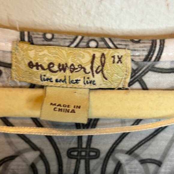 One World Blouse Women's Size 1X Paisley Beaded Black White NEW - Picture 3 of 4